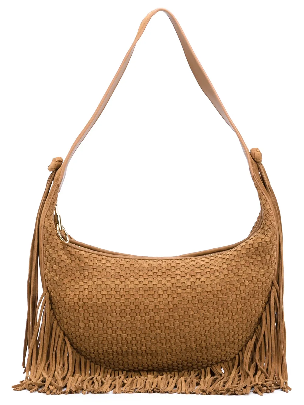 basketweave effect fringed shoulder bag