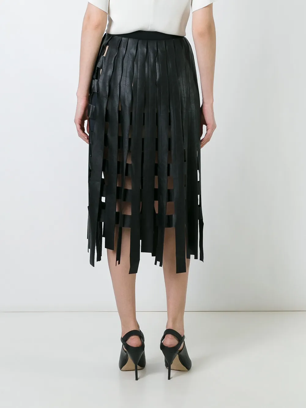 leatherskirt,leatherstrap cut-out faux leather skirt