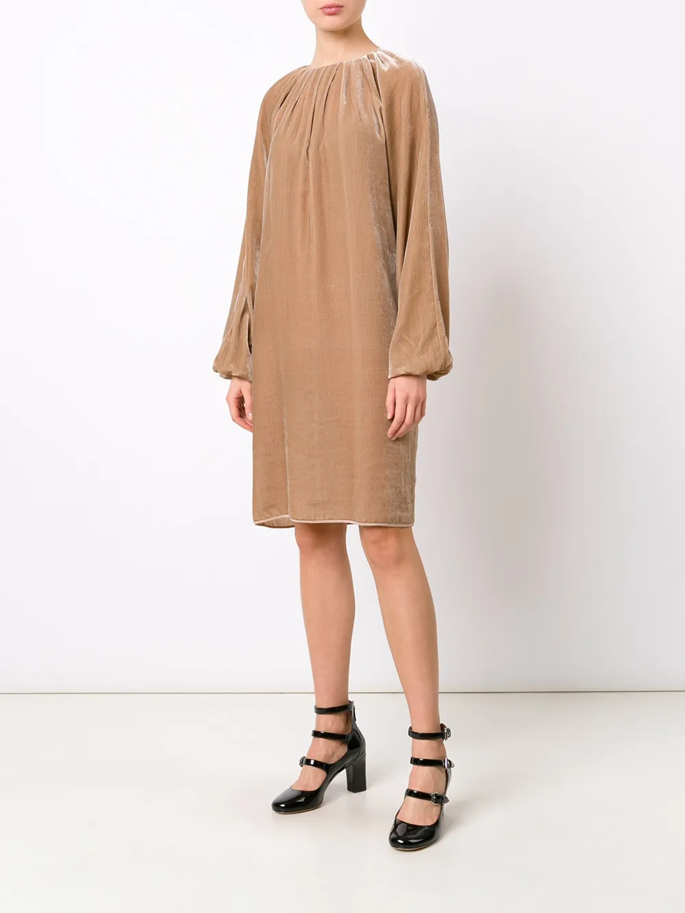 flare sleeve ruched dress