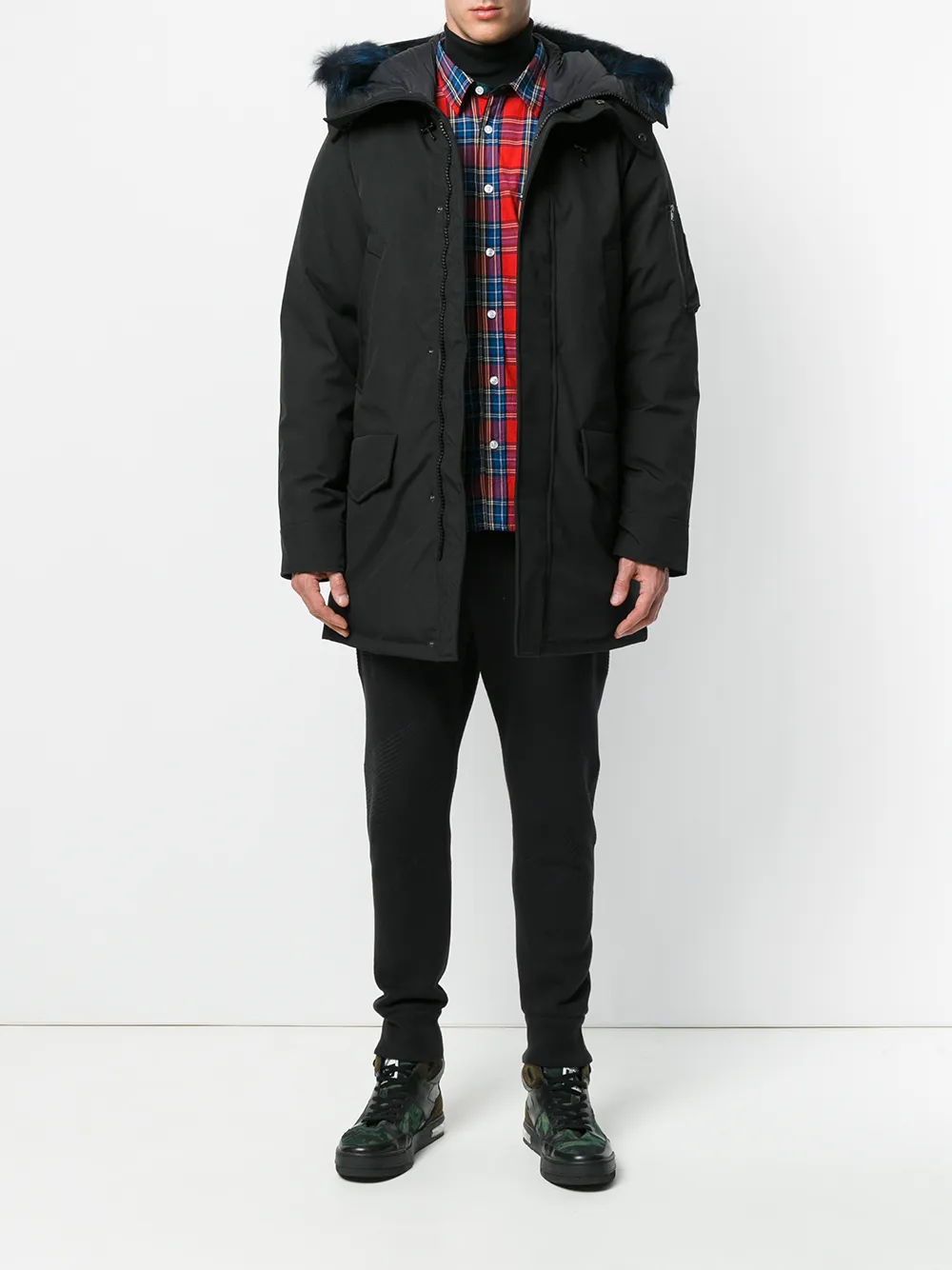 racoon fur trim hooded coat