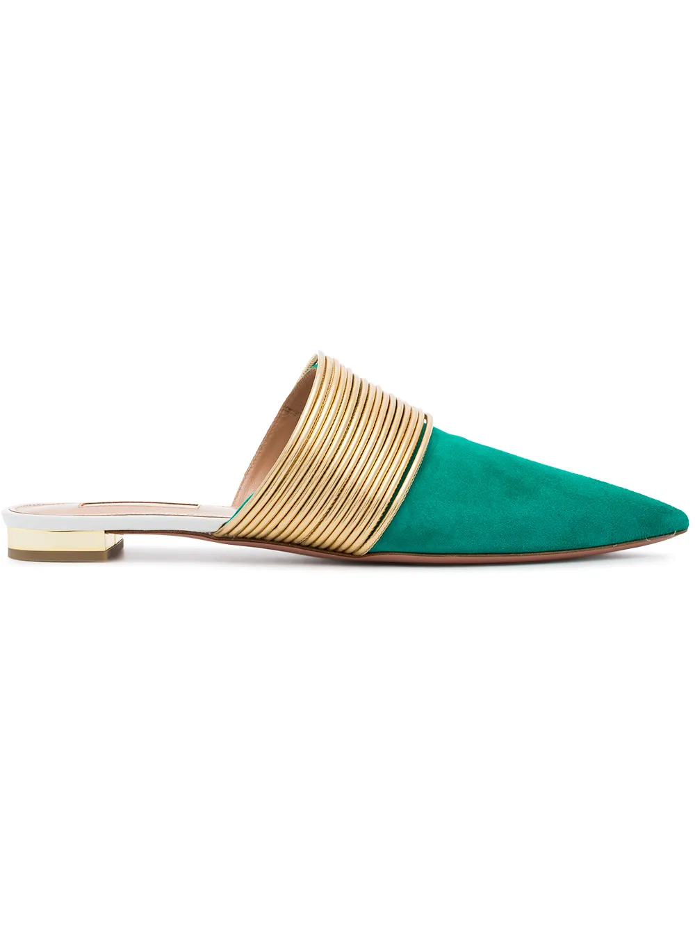 Aquazzura Green Rendez Vous Leather Flat Mules
