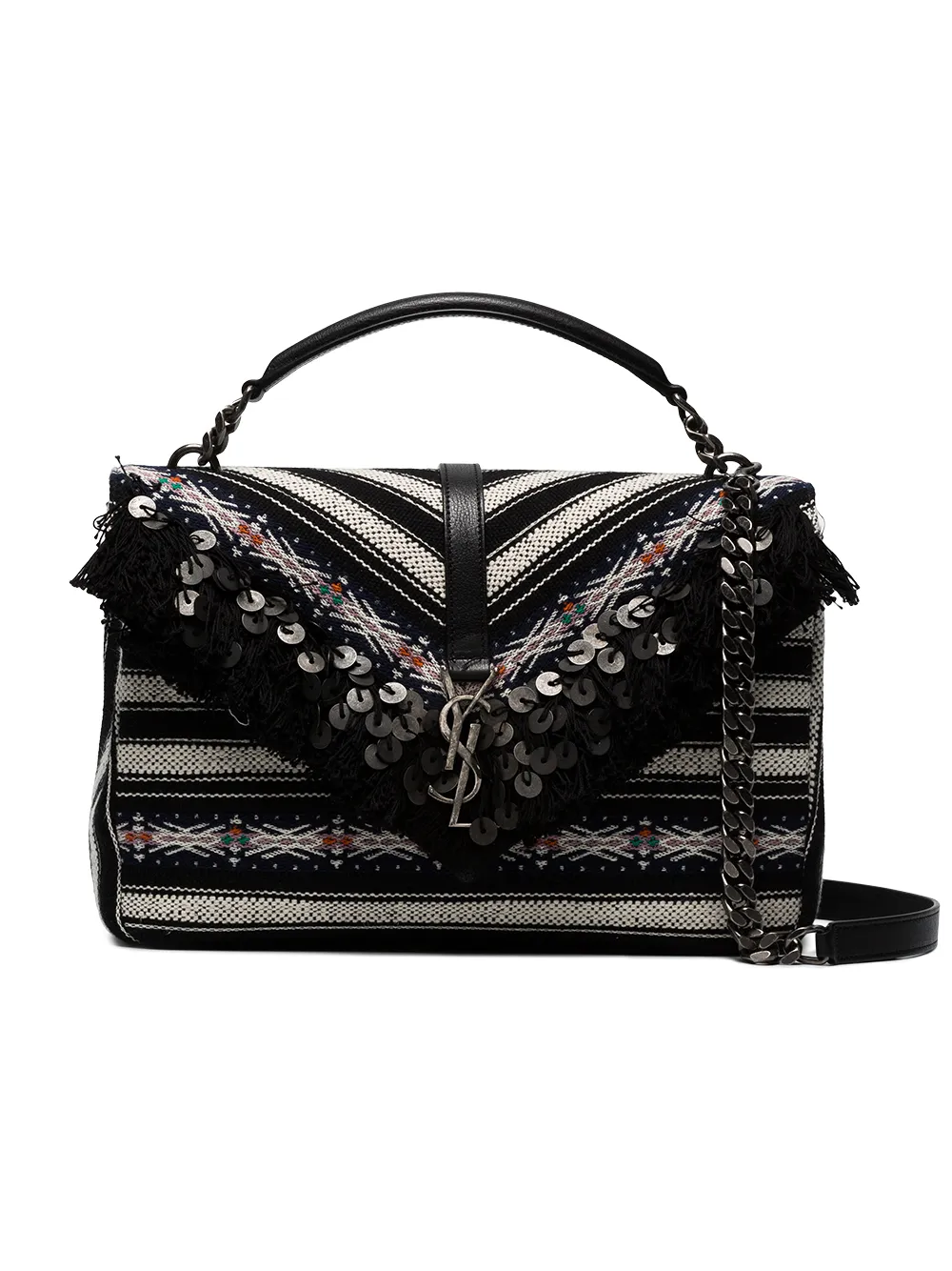 black and white striped college large shoulder bag