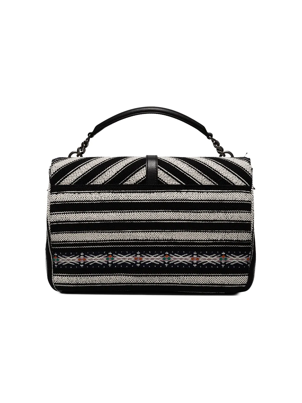 black and white striped college large shoulder bag