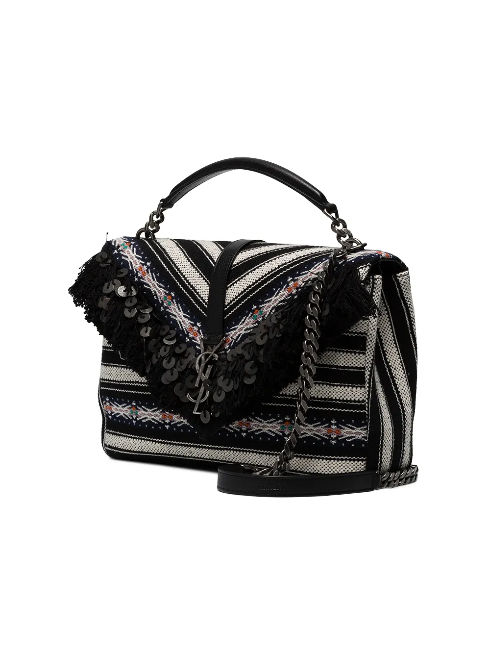 black and white striped college large shoulder bag
