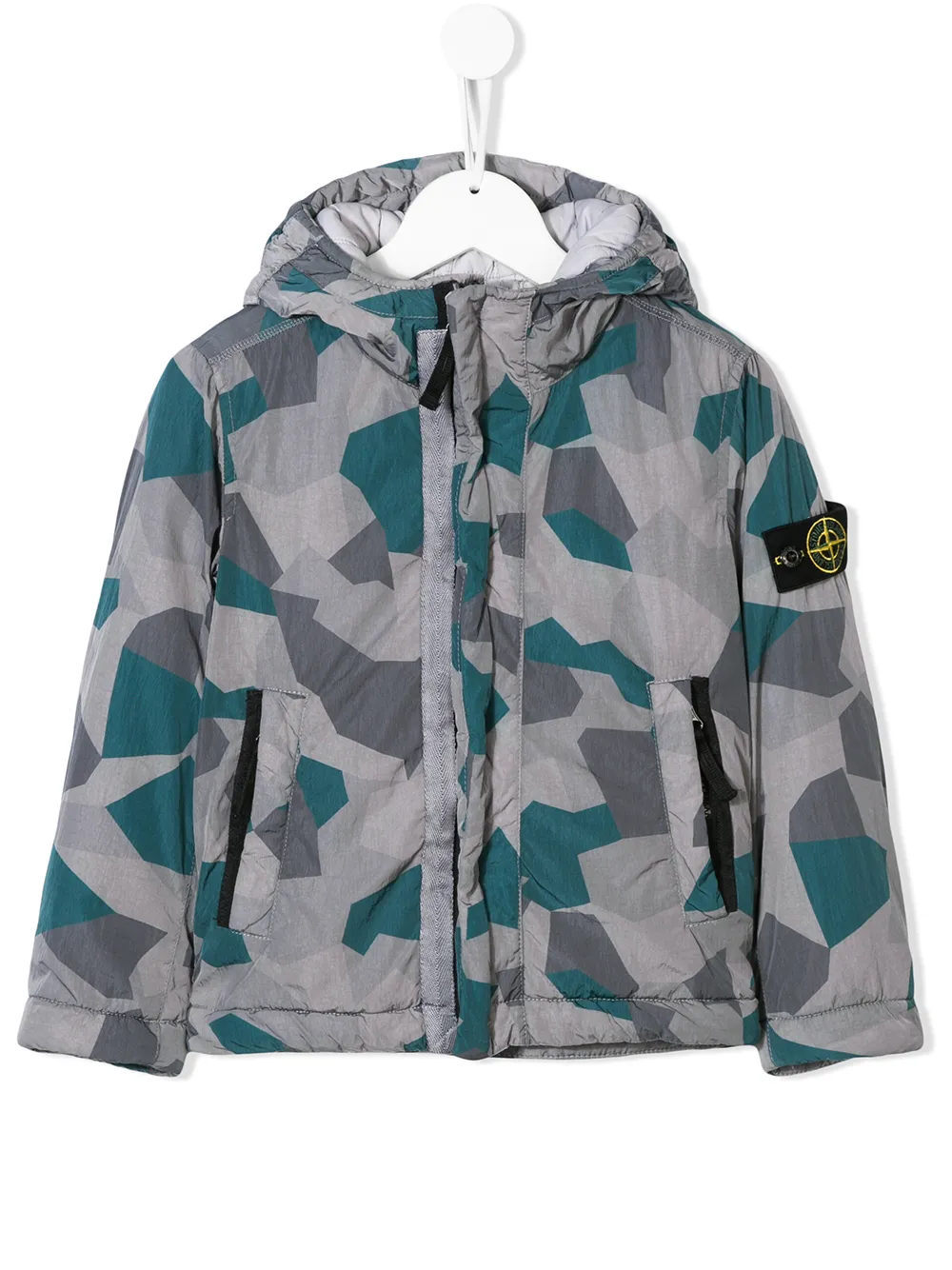 фото Stone island junior куртка с капюшоном и геометрическим принтом