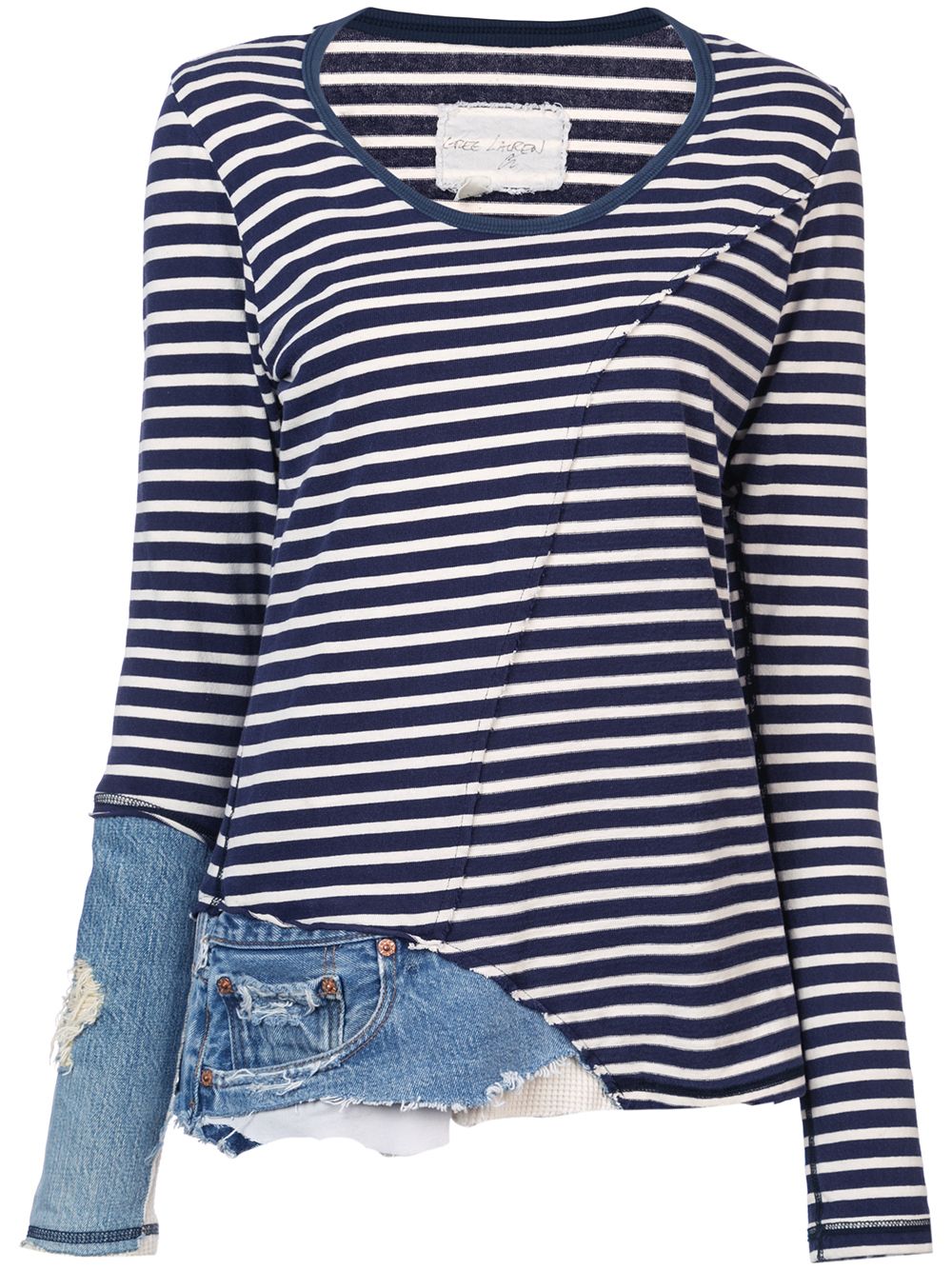 greg lauren patchwork striped top - blue