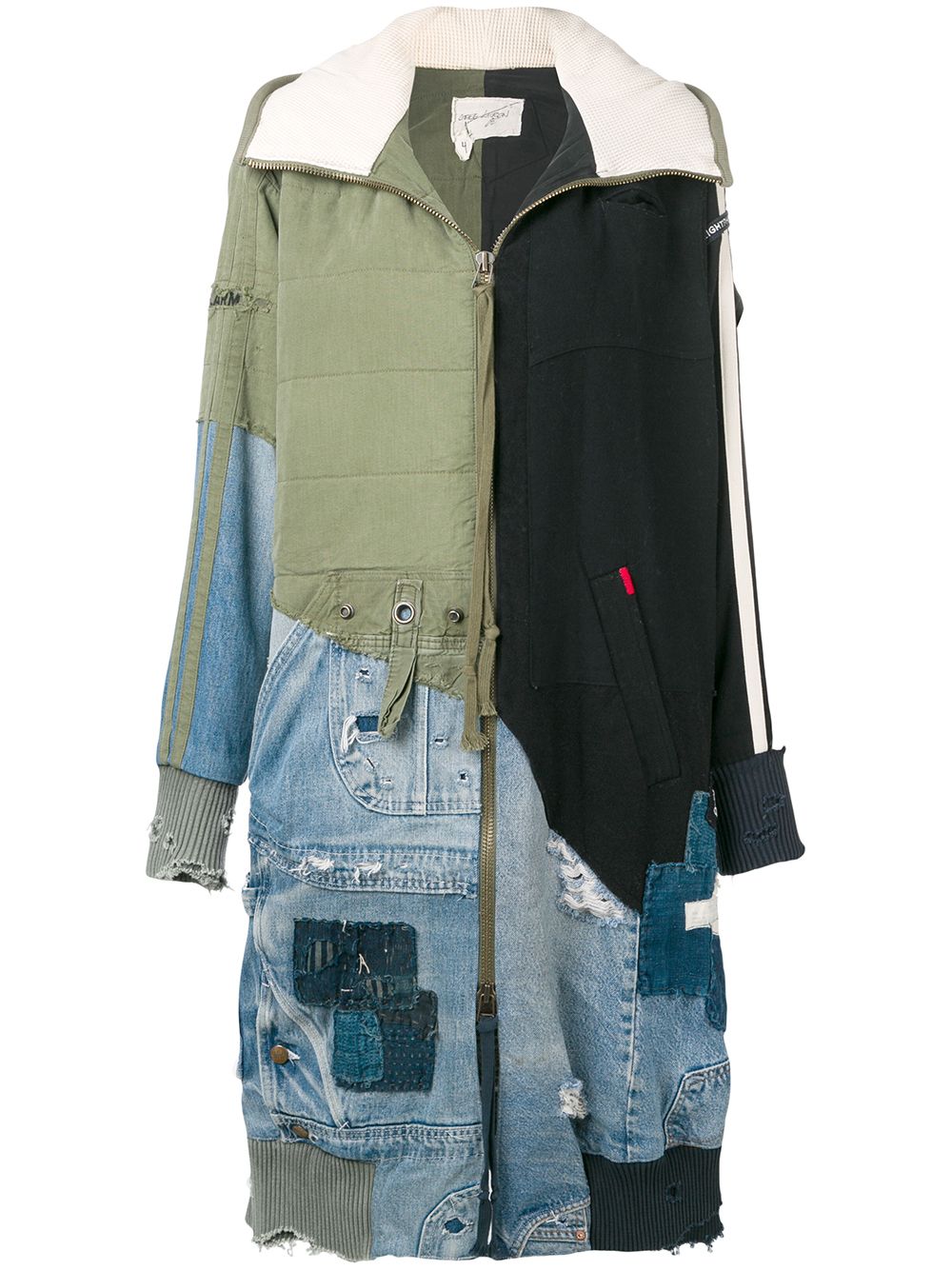 greg lauren patchwork zipped up coat - green