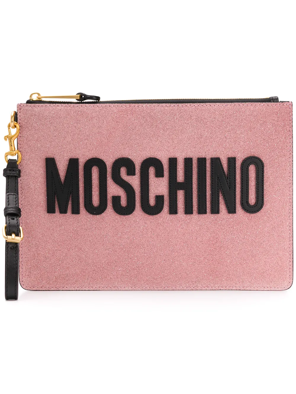 glitter leather pouch in pink