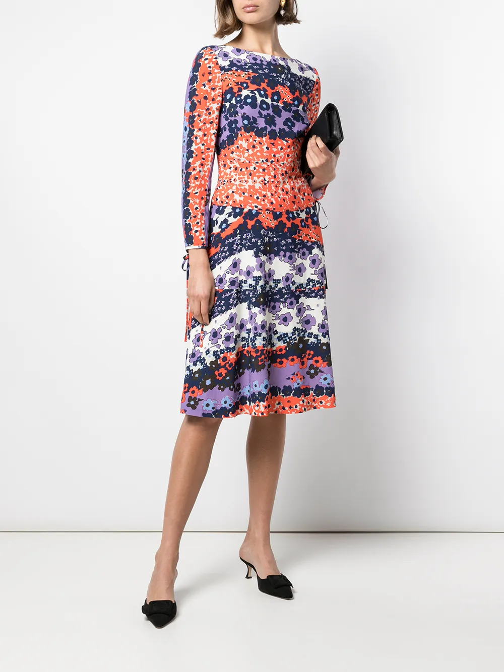 фото Lela rose платье миди с цветочным принтом и длинными рукавами