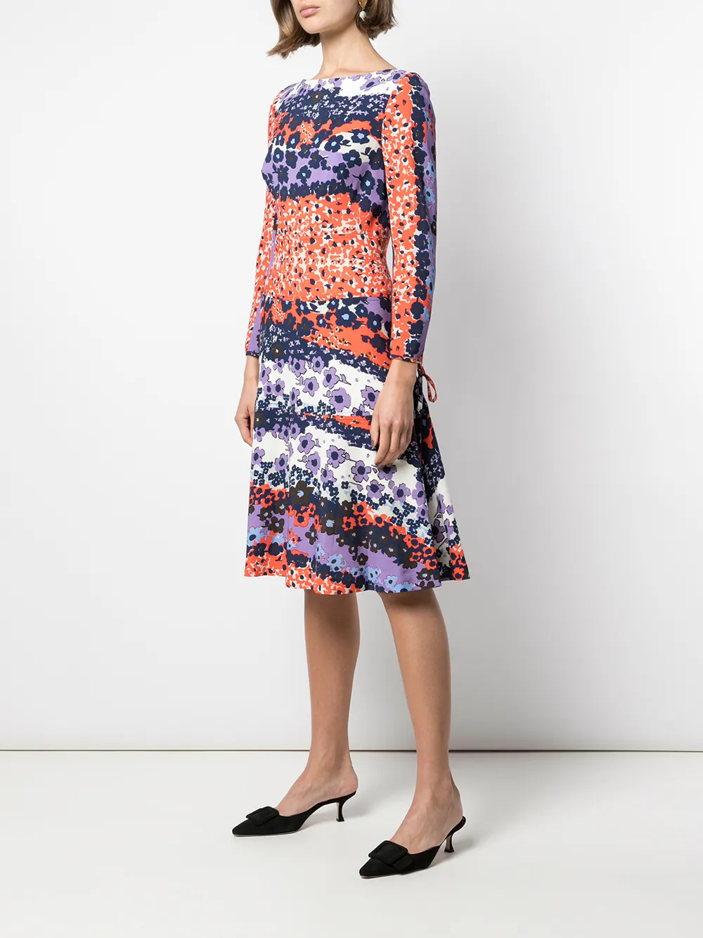 фото Lela rose платье миди с цветочным принтом и длинными рукавами