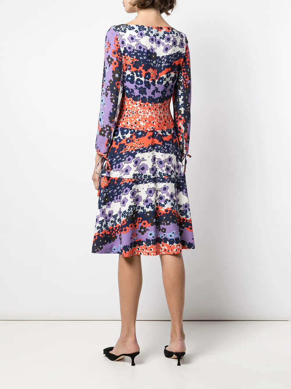фото Lela rose платье миди с цветочным принтом и длинными рукавами