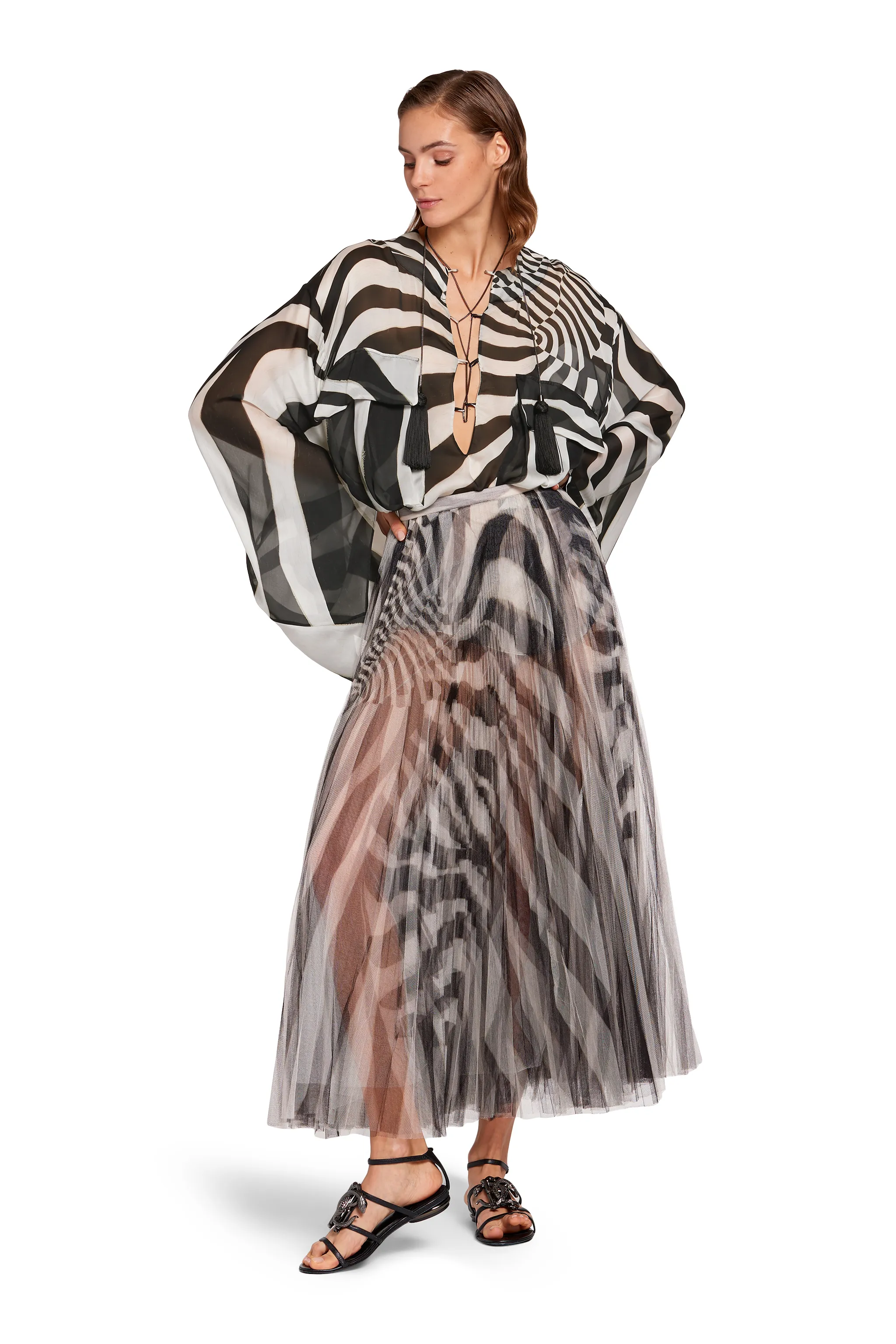 Zebra Avantgarde Print Silk Kaftan Roberto Cavalli