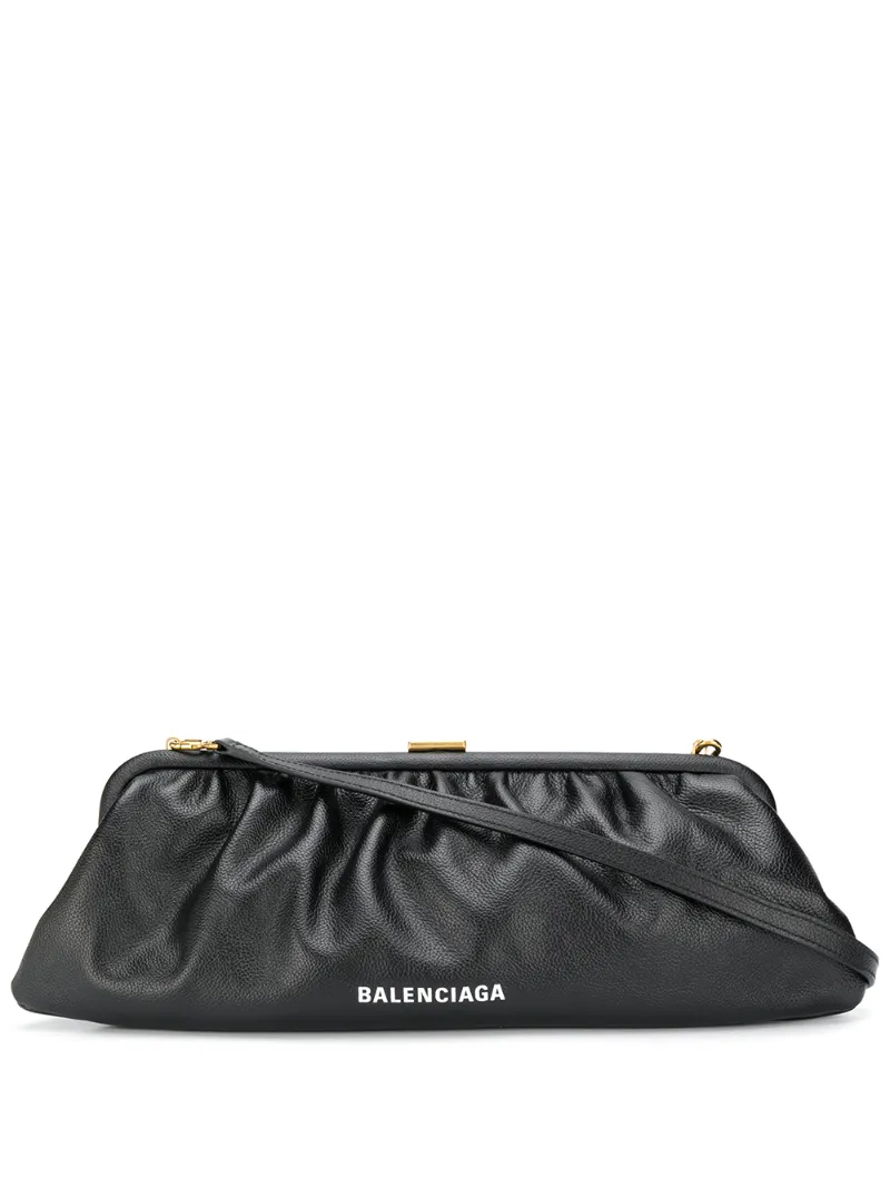 cloud xl leather clutch with stap in black