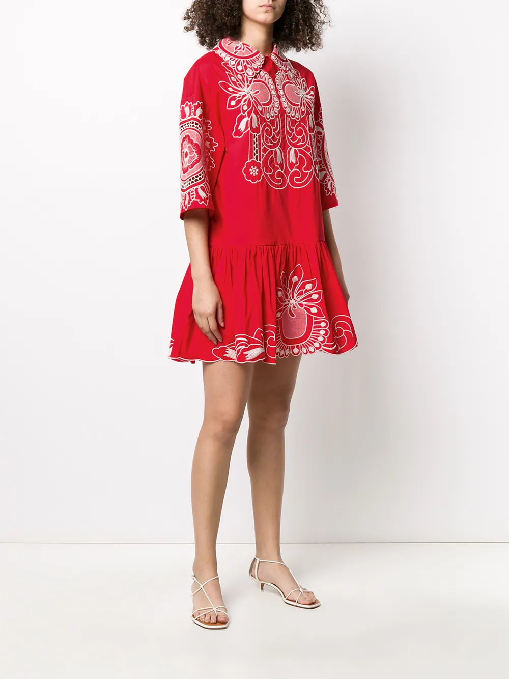 Red Valentino Floral Embroidered Poplin Dress Farfetch