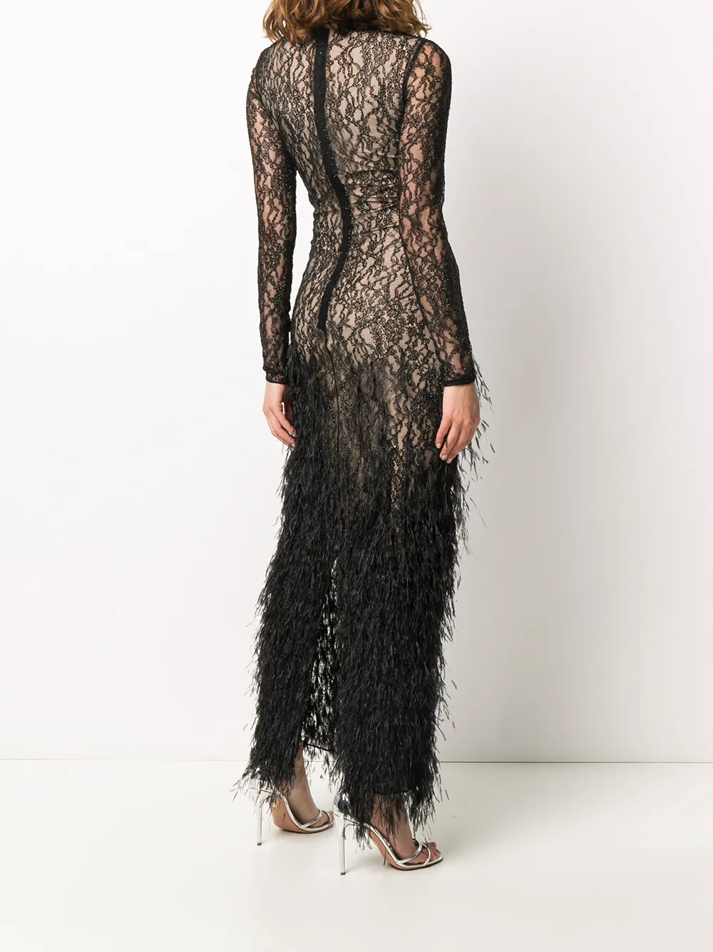 фото Ralph & russo кружевное вечернее платье с вышивкой перьями