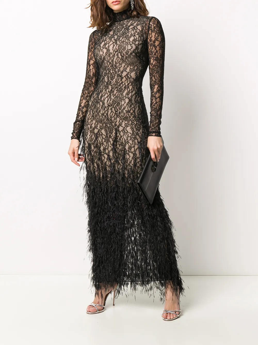 фото Ralph & russo кружевное вечернее платье с вышивкой перьями