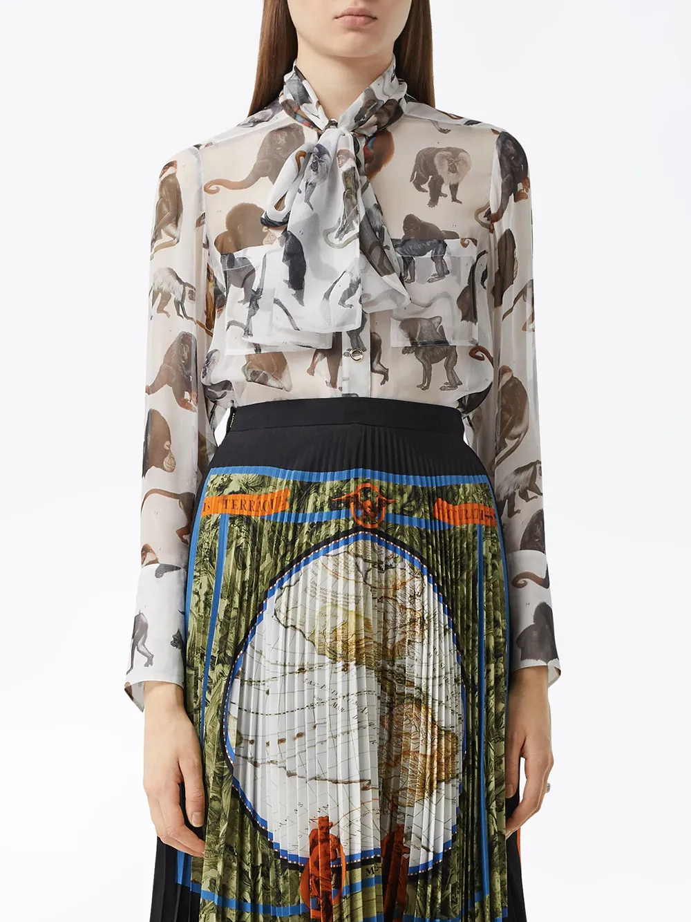 Burberry Monkey Print Silk Pussy Bow Blouse Farfetch