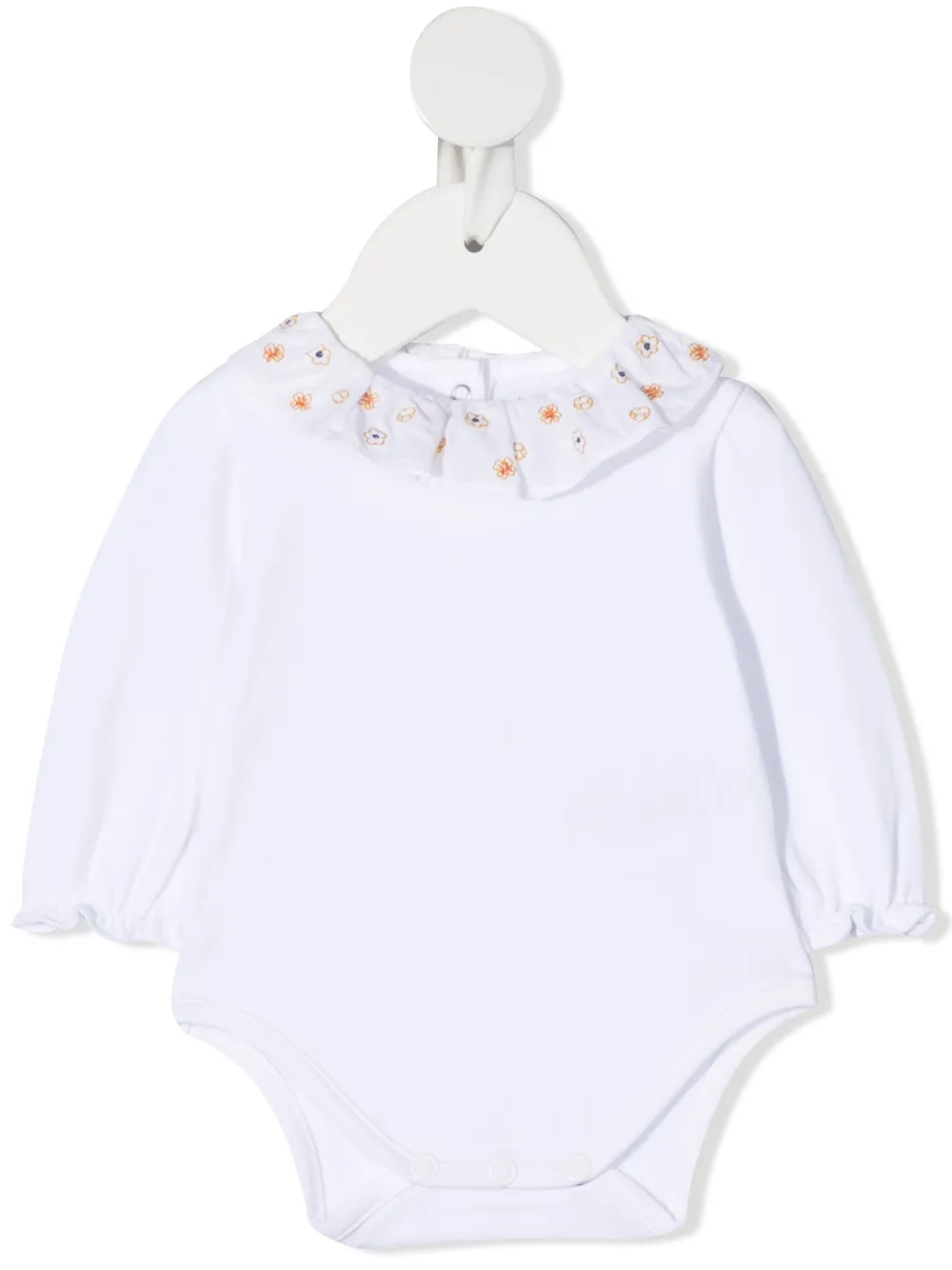 Knot embroidered-collar long sleeved body - White