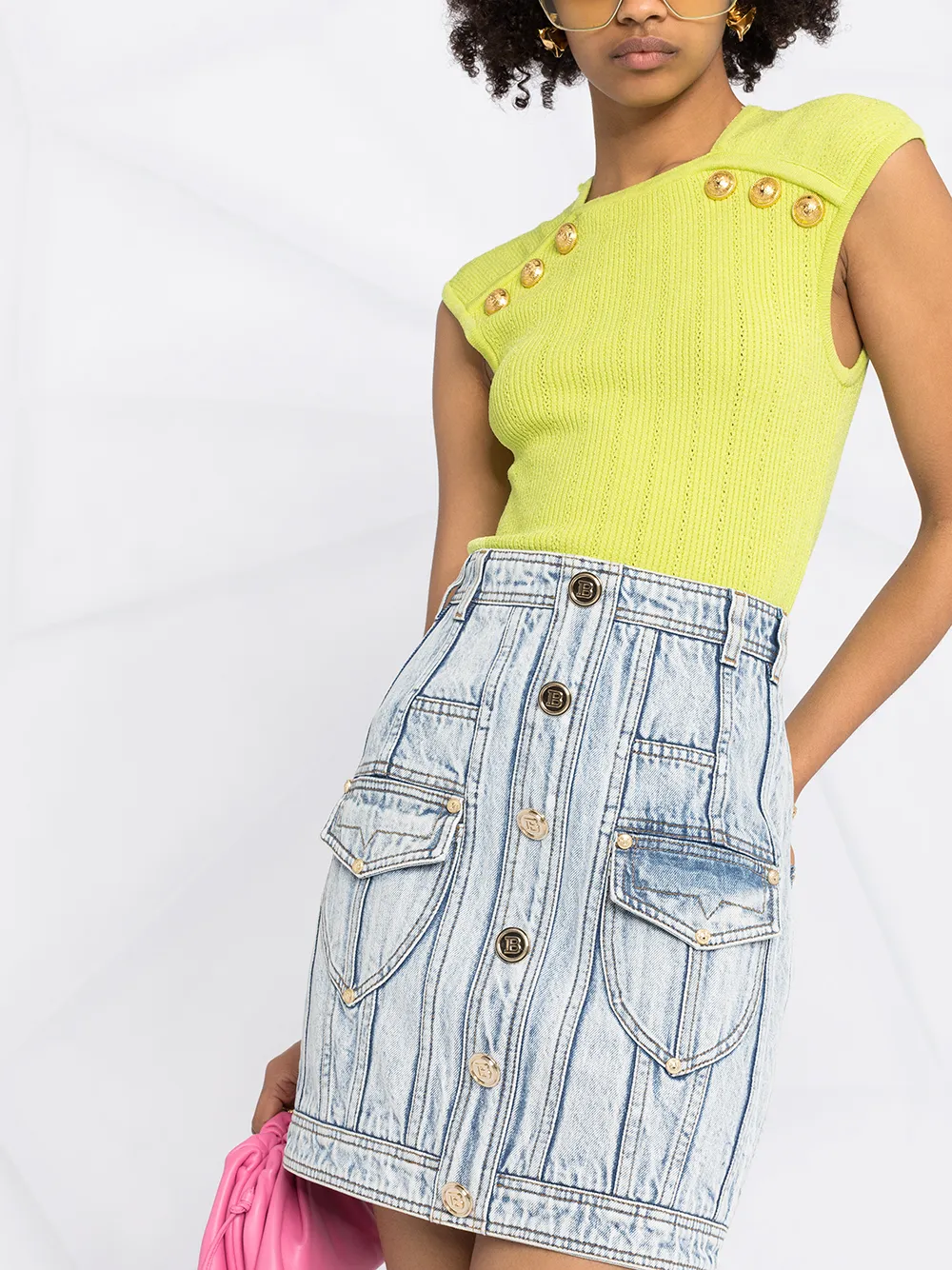 фото Balmain джинсовая юбка с завышенной талией