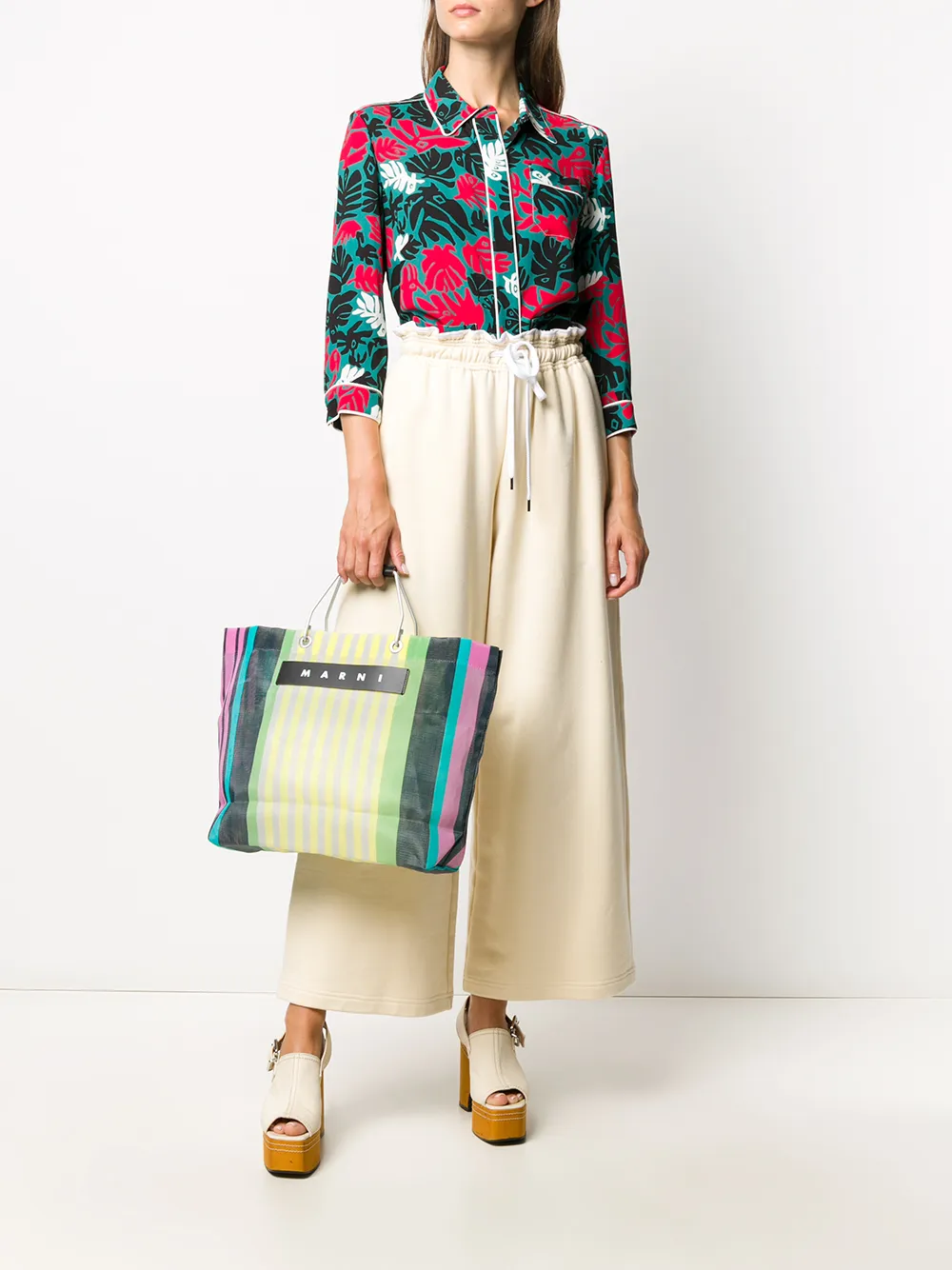 фото Marni market сумка-тоут в полоску с логотипом