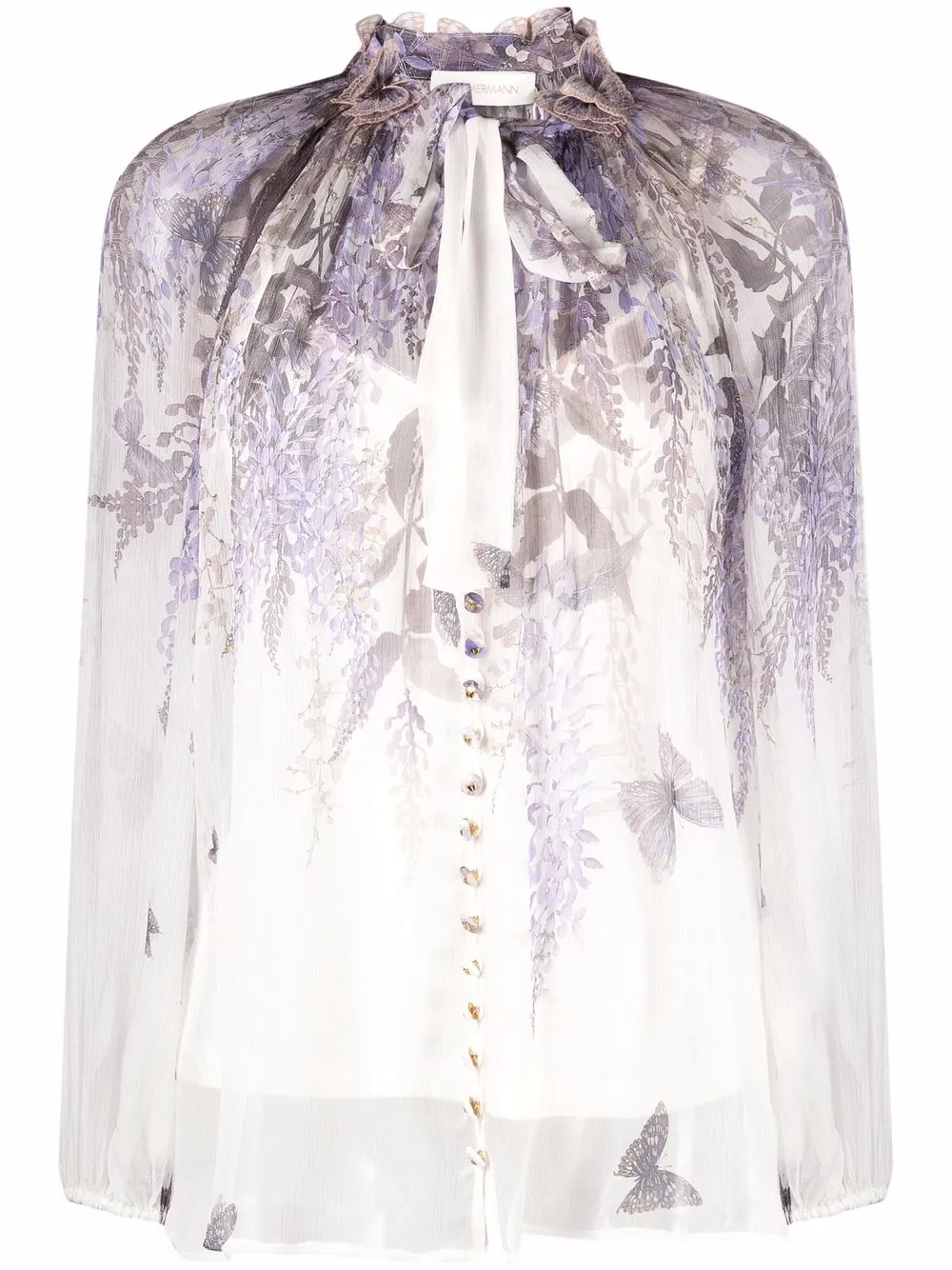 Zimmermann Floral print Pussy bow Blouse In 中性色 ModeSens