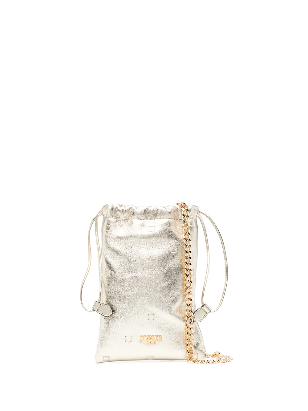 фото Moschino мини-сумка с эффектом металлик и кулиской