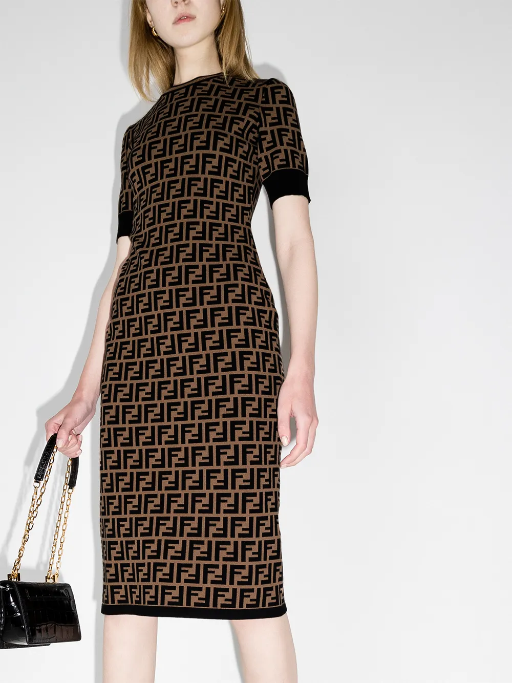 фото Fendi трикотажное платье миди с логотипом ff