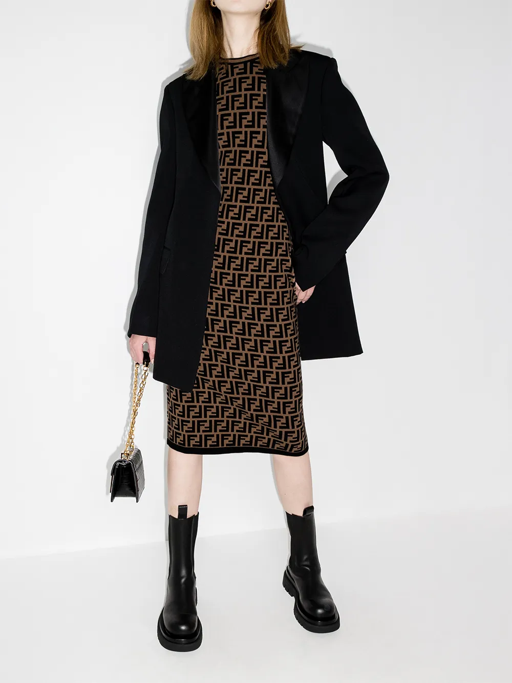 фото Fendi трикотажное платье миди с логотипом ff
