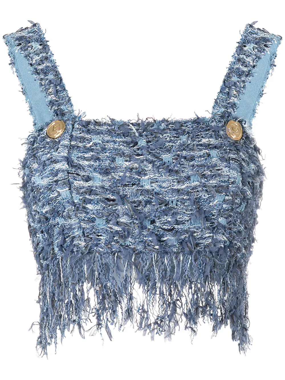 фото Balmain твидовый топ с бахромой