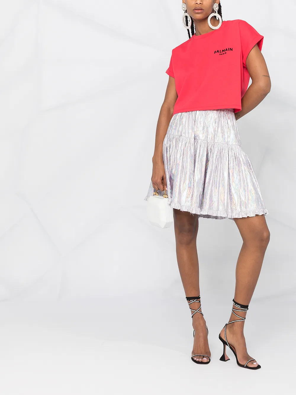 фото Balmain укороченная футболка с логотипом