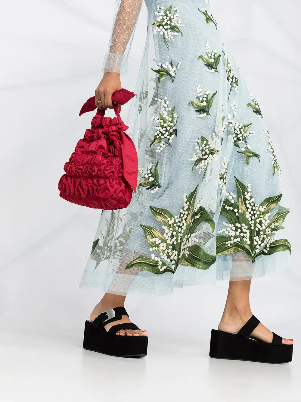 фото Red valentino платье миди с цветочным кружевом