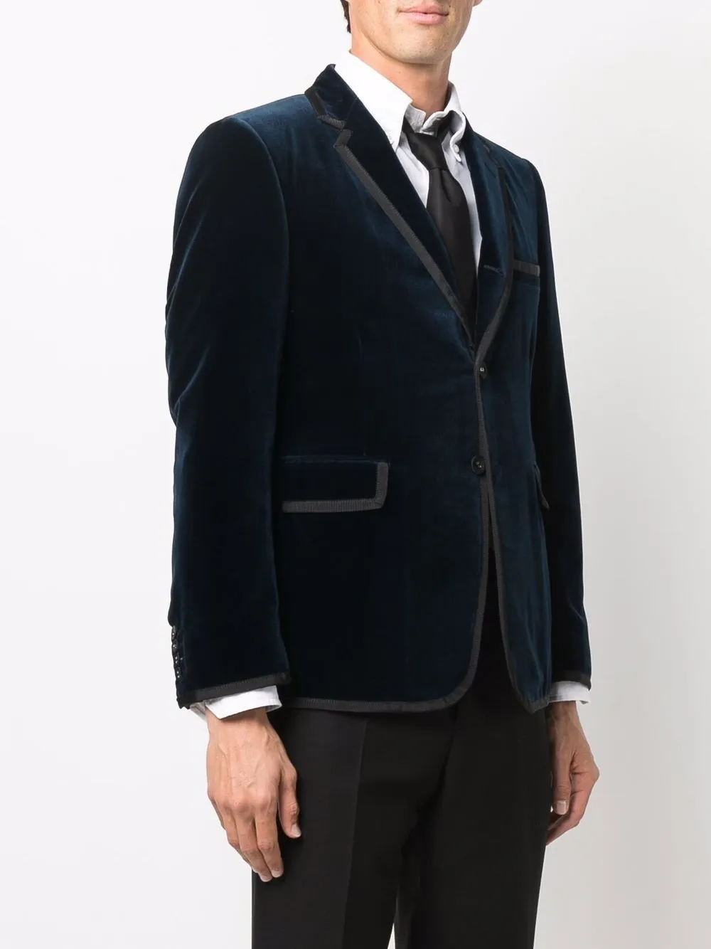 Thom Browne Grosgrain Trim Velvet Blazer Farfetch