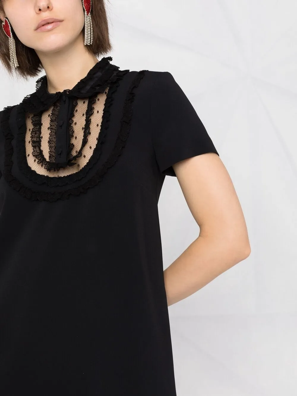 фото Red valentino расклешенное платье мини со вставками из тюля пуэн деспри
