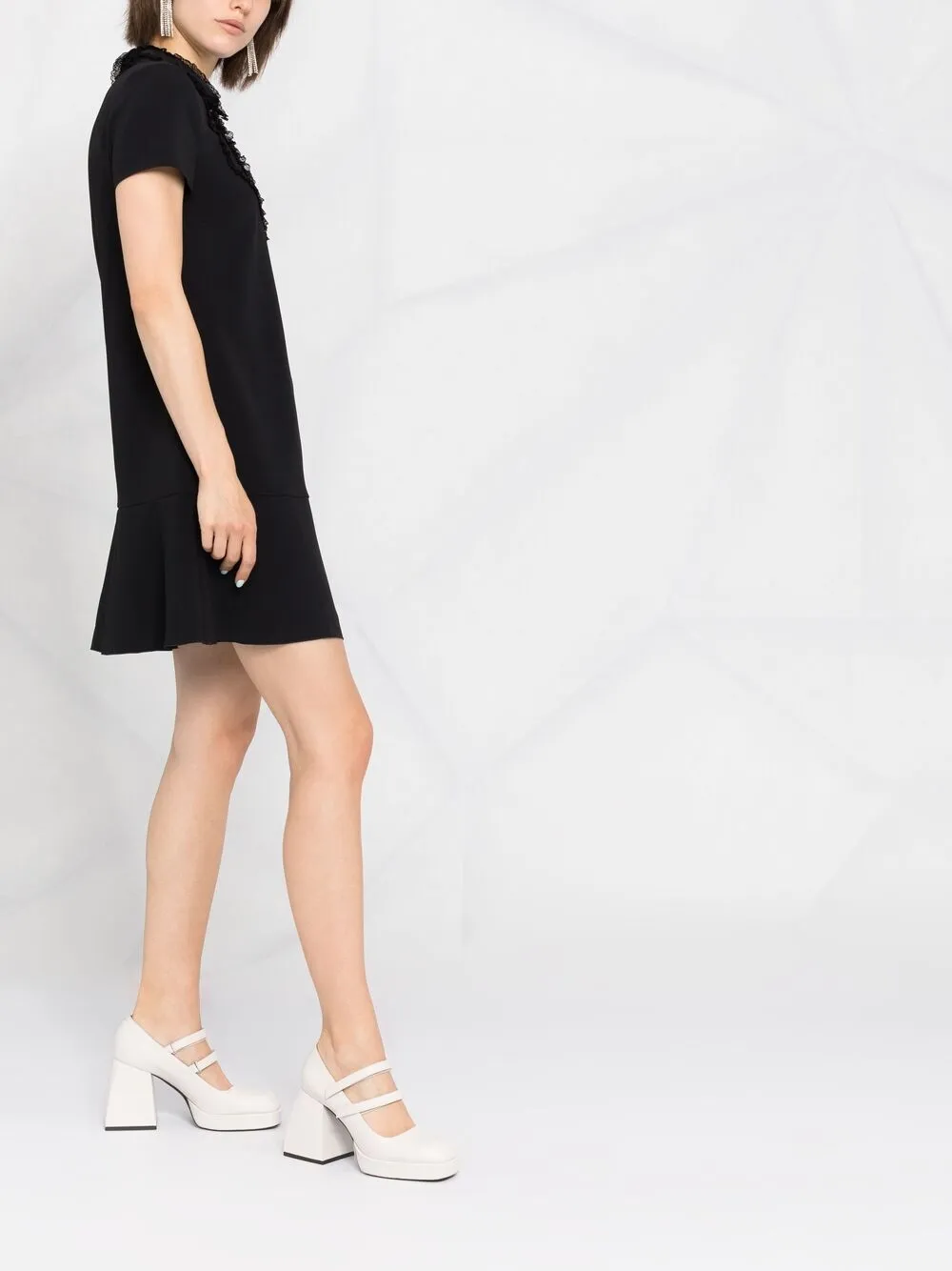 фото Red valentino расклешенное платье мини со вставками из тюля пуэн деспри