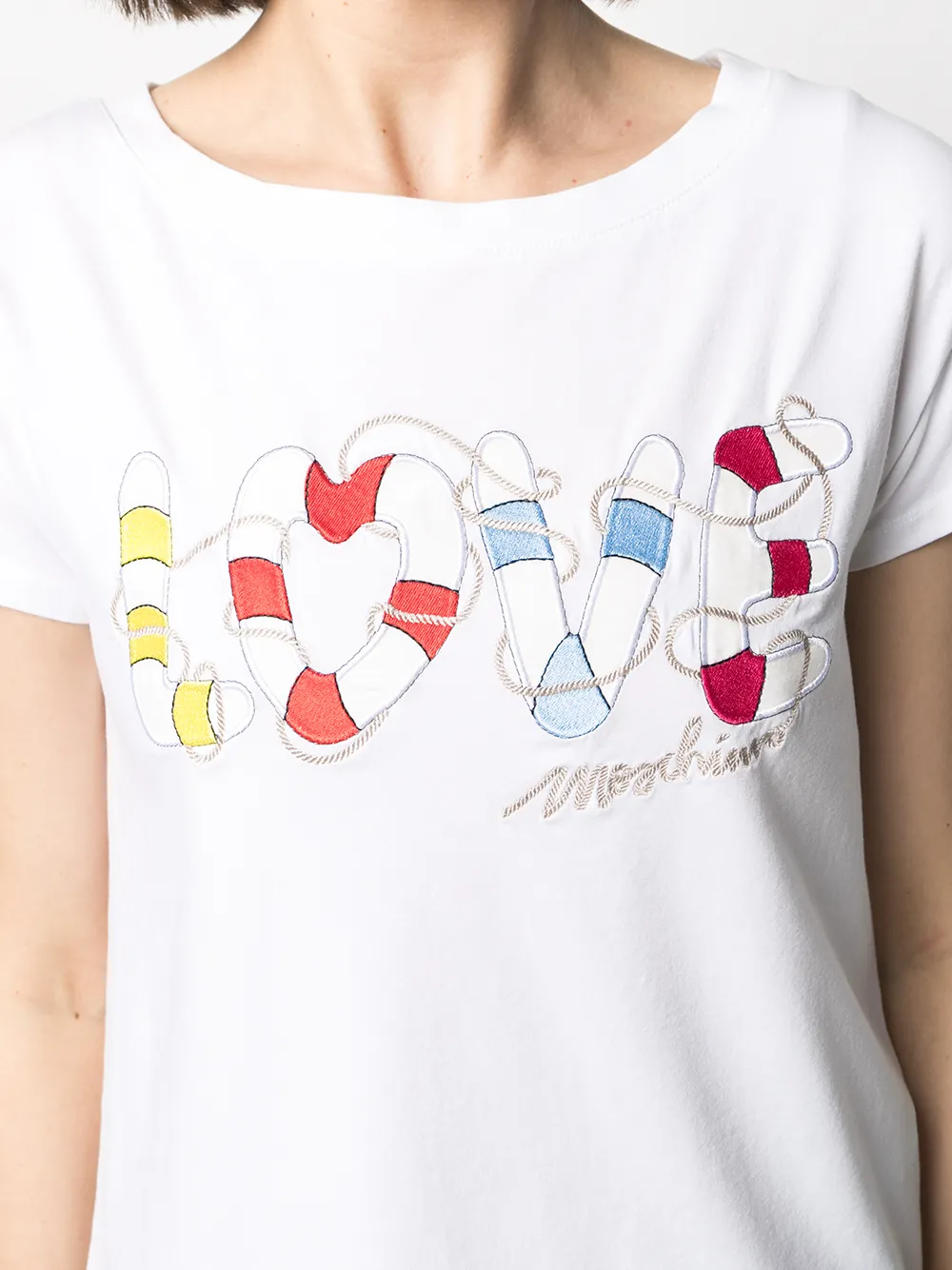 фото Love moschino футболка с вырезом-лодочкой и логотипом