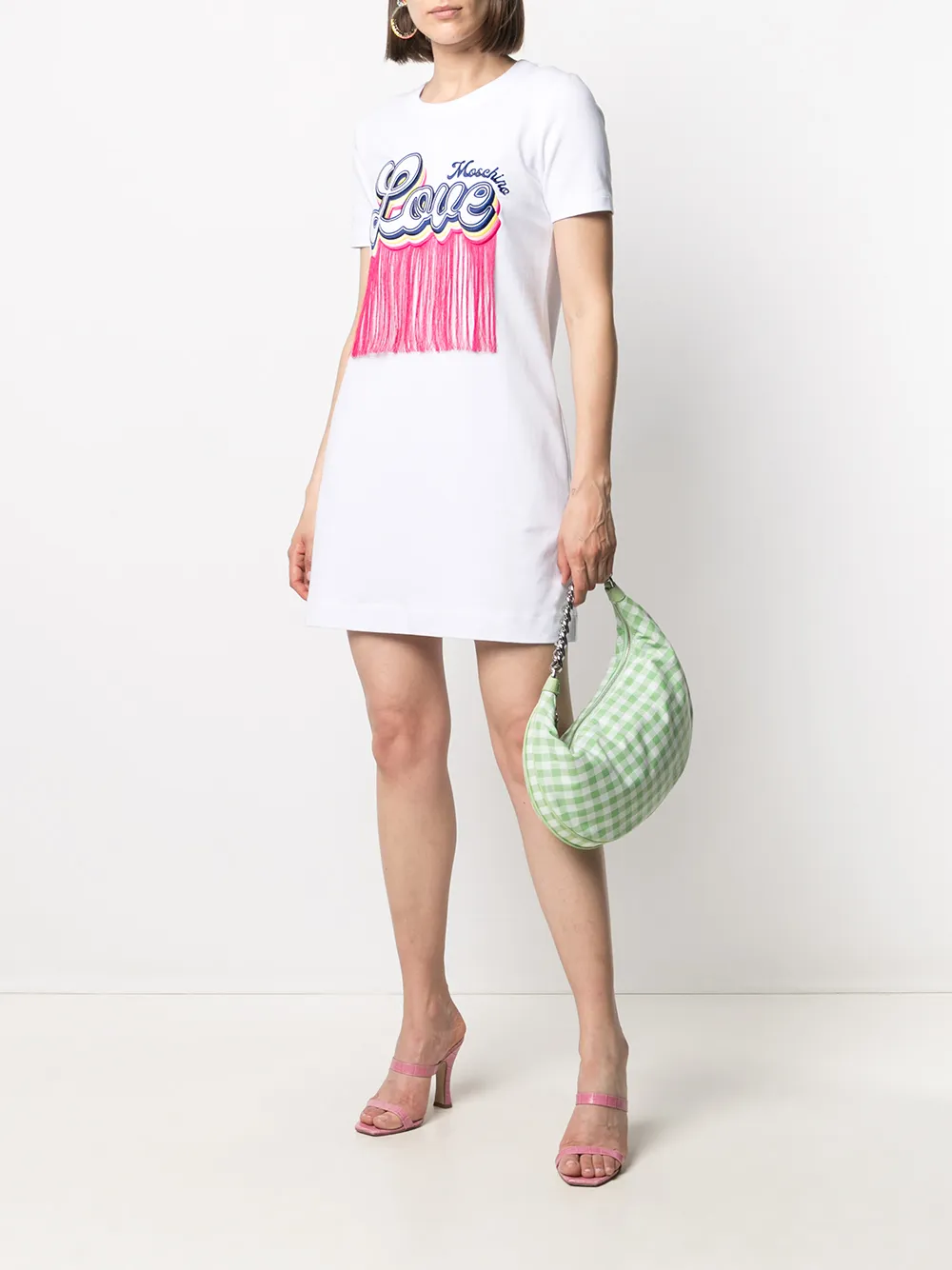 фото Love moschino футболка с бахромой и вышитым логотипом