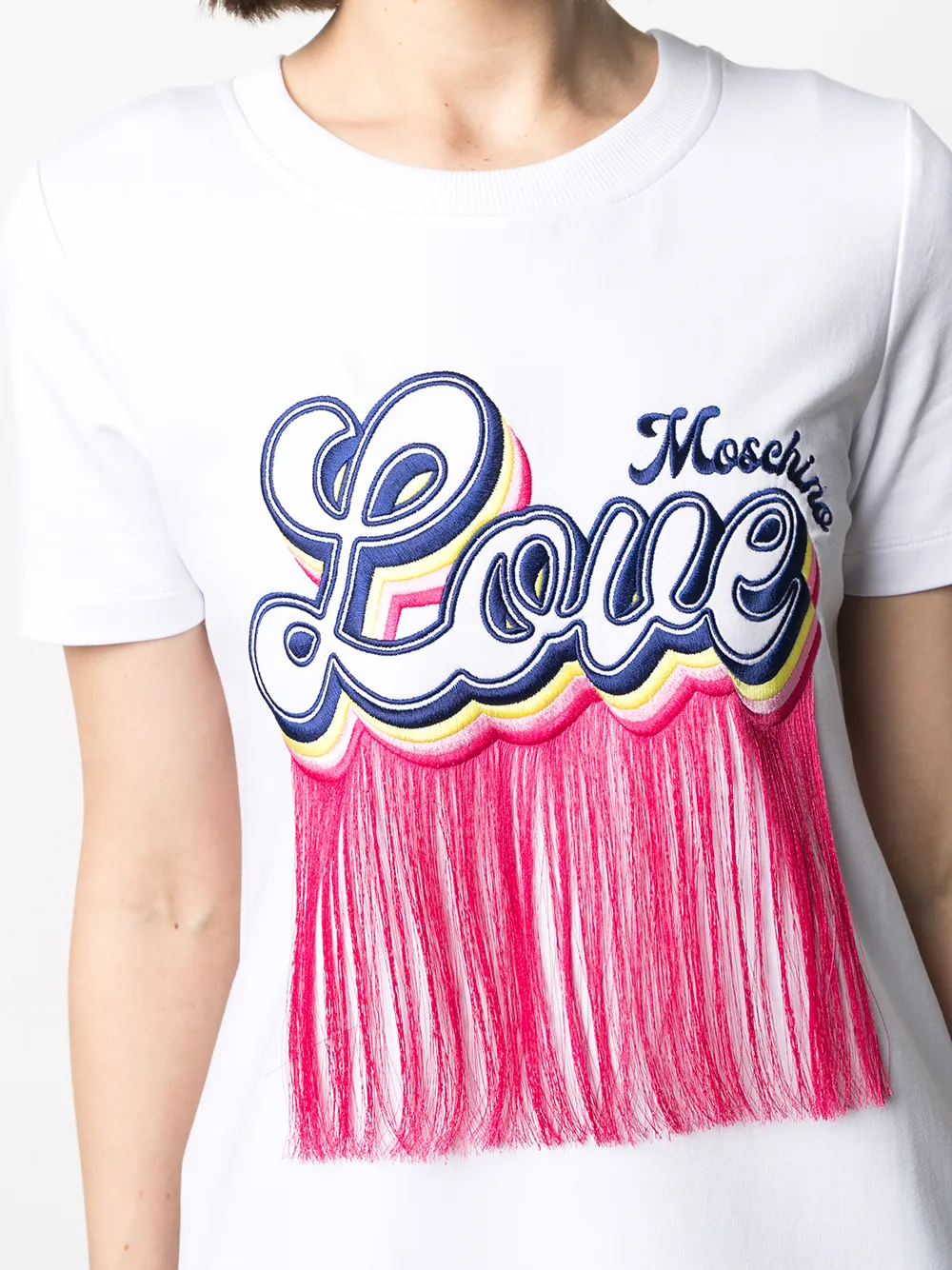 фото Love moschino футболка с бахромой и вышитым логотипом