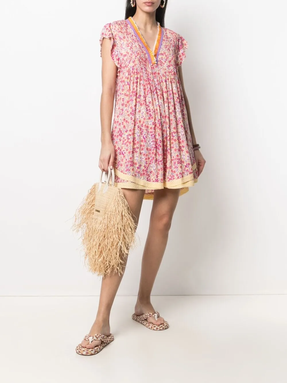 фото Poupette st barth расклешенное платье мини с цветочным принтом