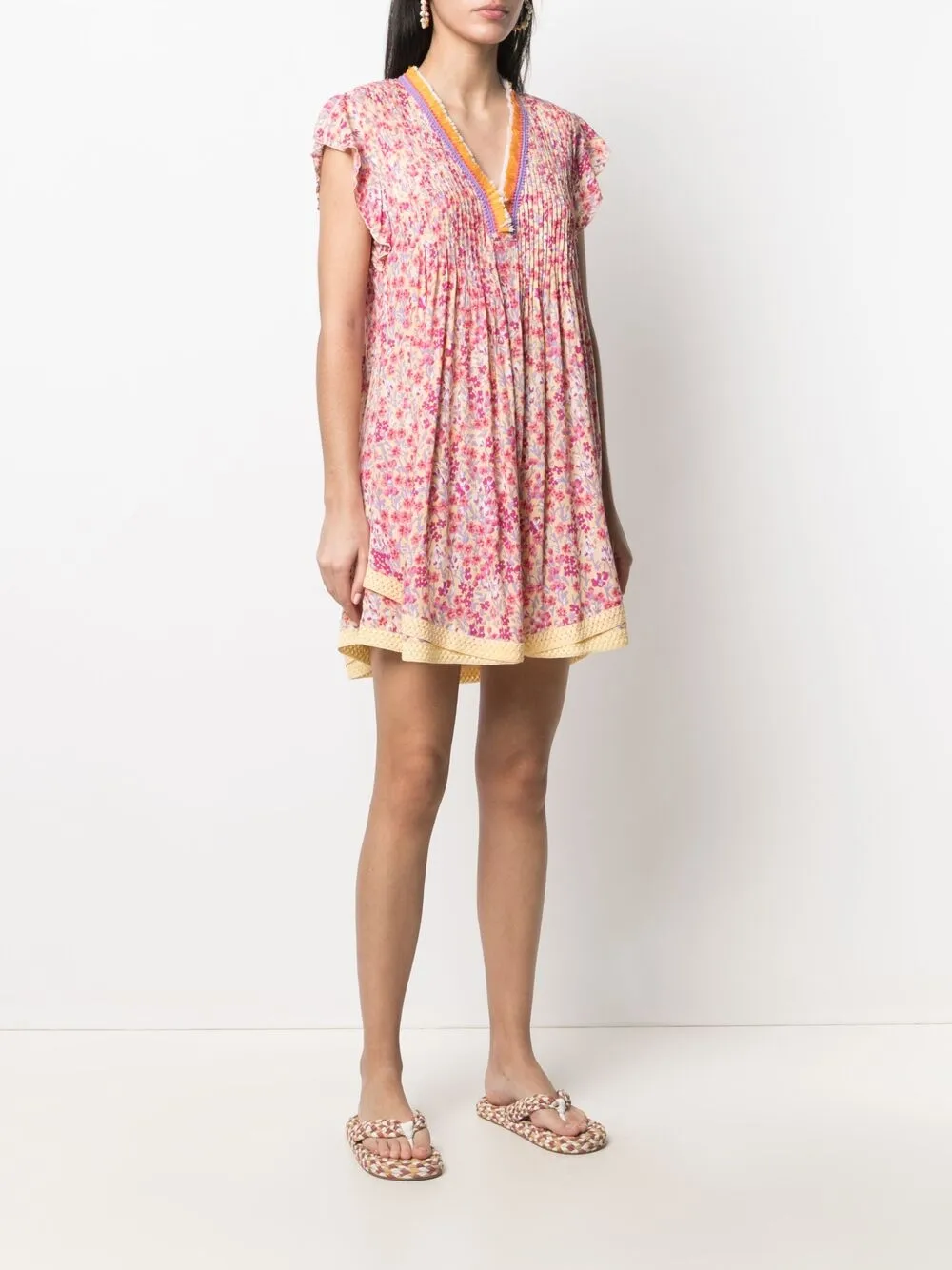 фото Poupette st barth расклешенное платье мини с цветочным принтом