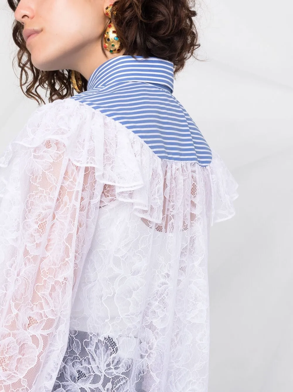 фото Msgm кружевная рубашка со вставками в полоску