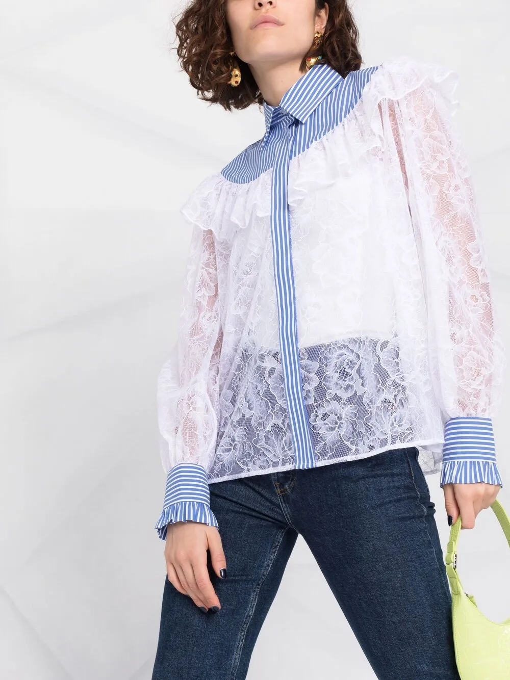 фото Msgm кружевная рубашка со вставками в полоску
