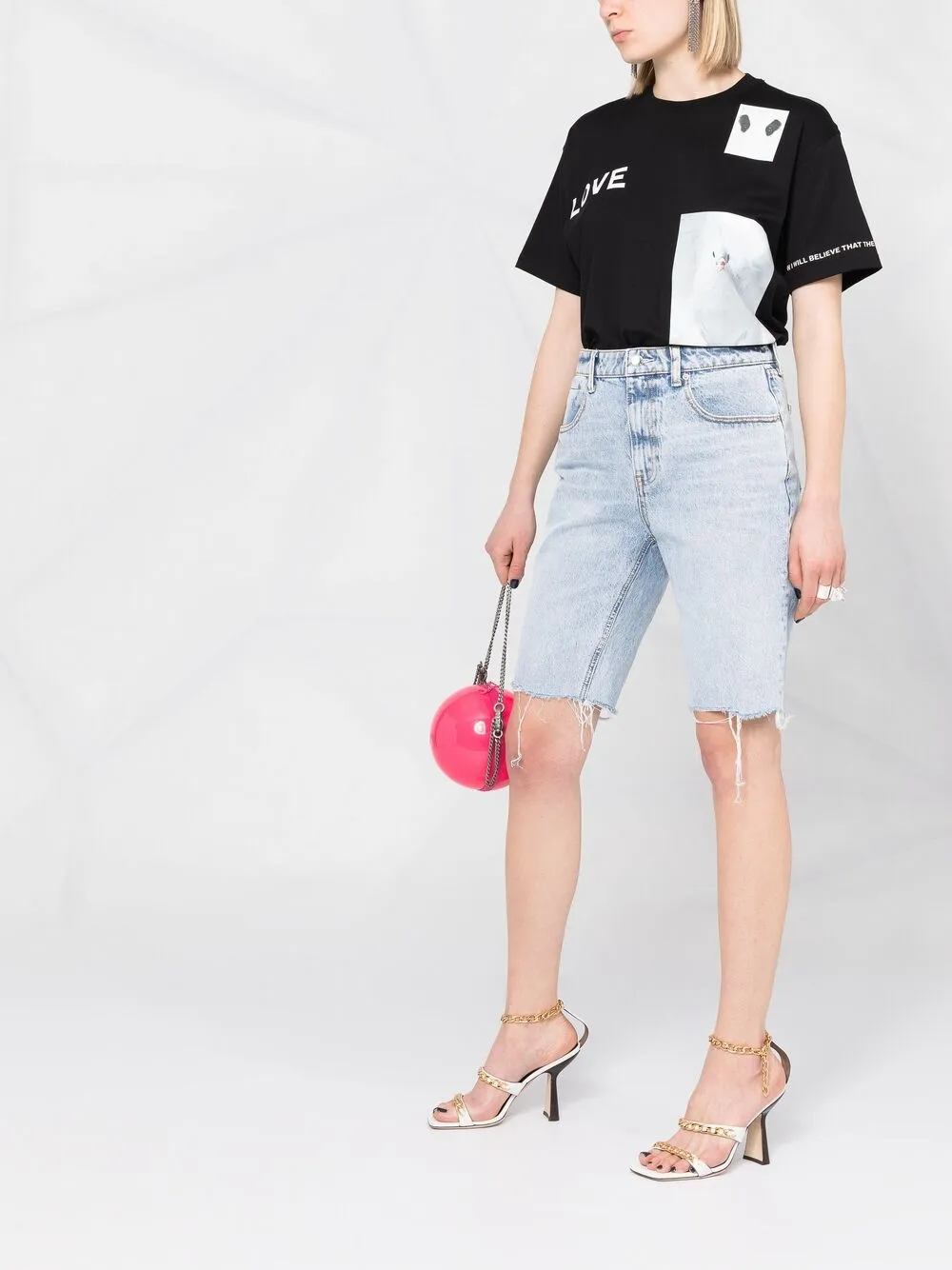 фото Alexander wang джинсовые шорты с завышенной талией и бахромой