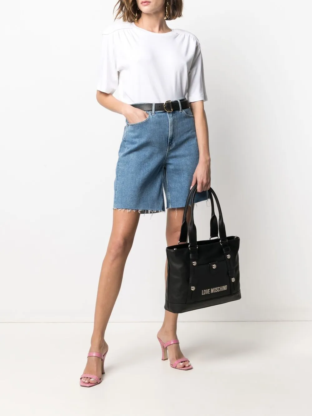 фото Love moschino сумка-тоут из зернистой кожи с логотипом