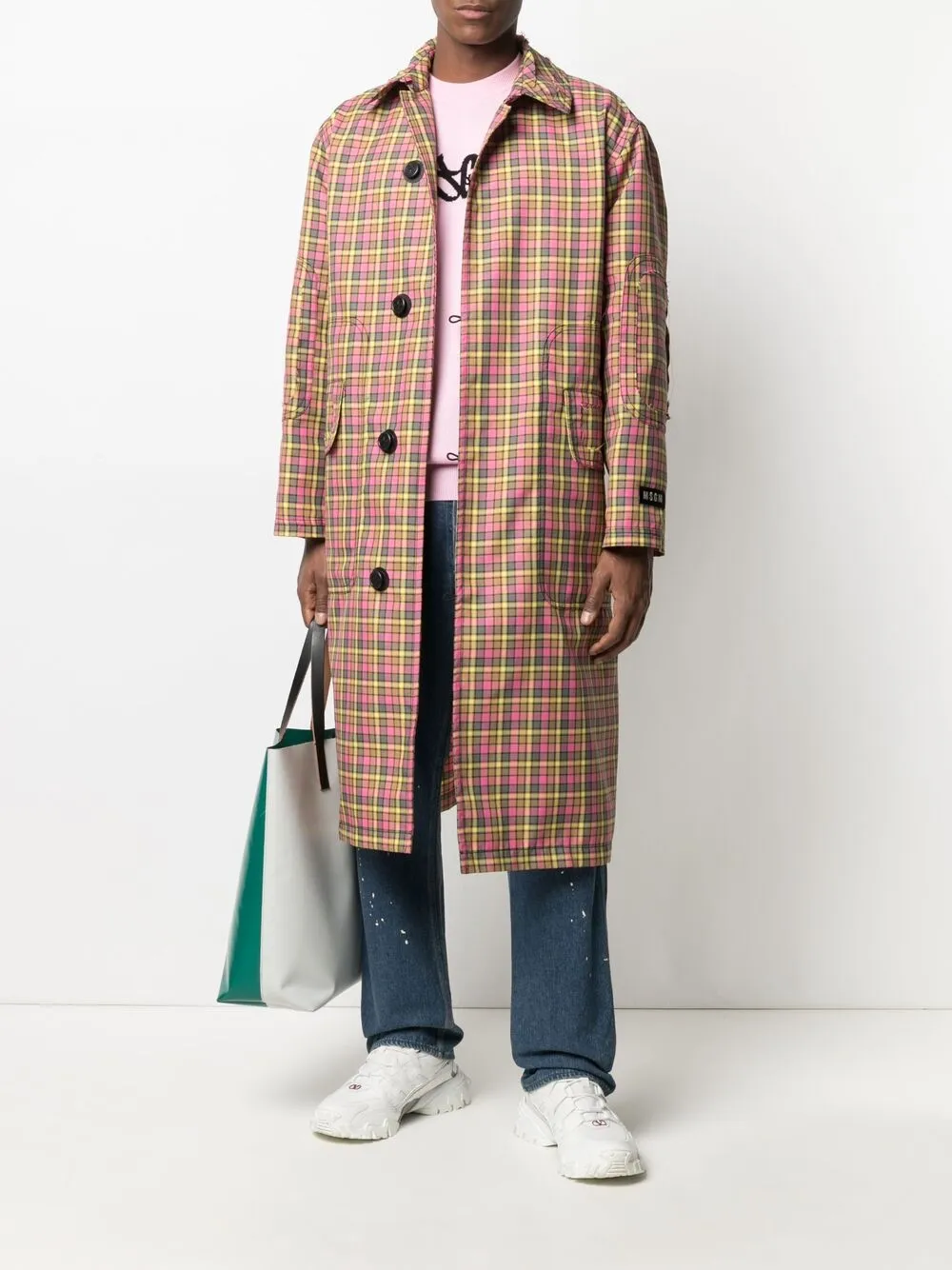 фото Msgm клетчатое пальто миди