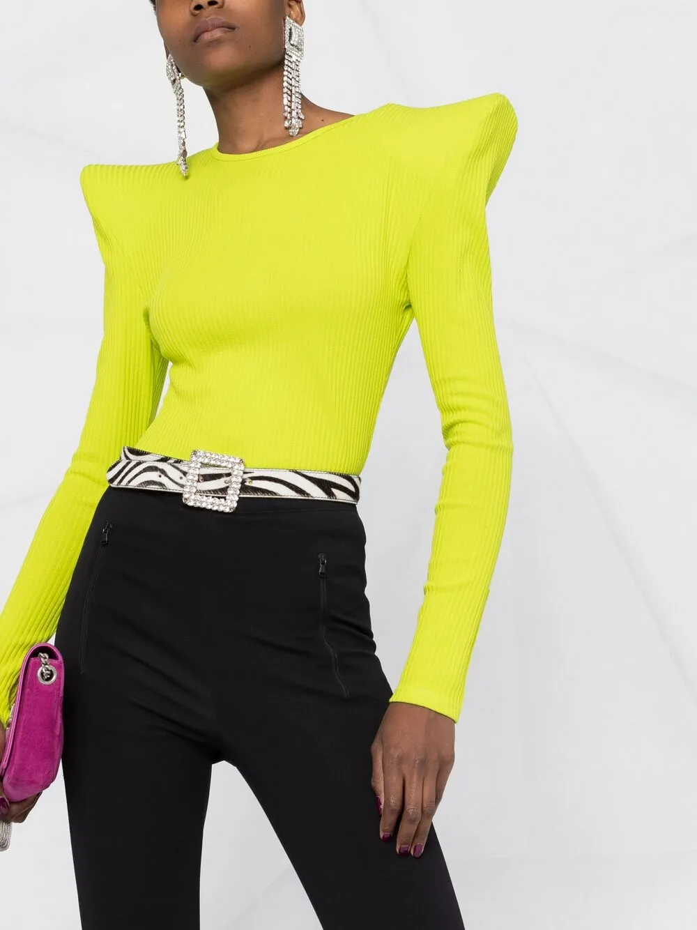 фото Balmain топ в рубчик с объемными плечами