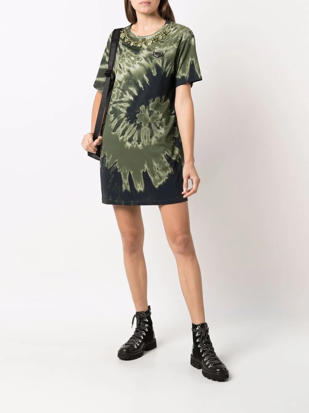 фото Philipp plein платье-футболка с принтом тай-дай и кристаллами