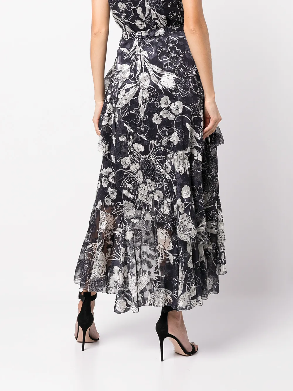фото Marchesa notte платье с цветочным принтом и асимметричным подолом