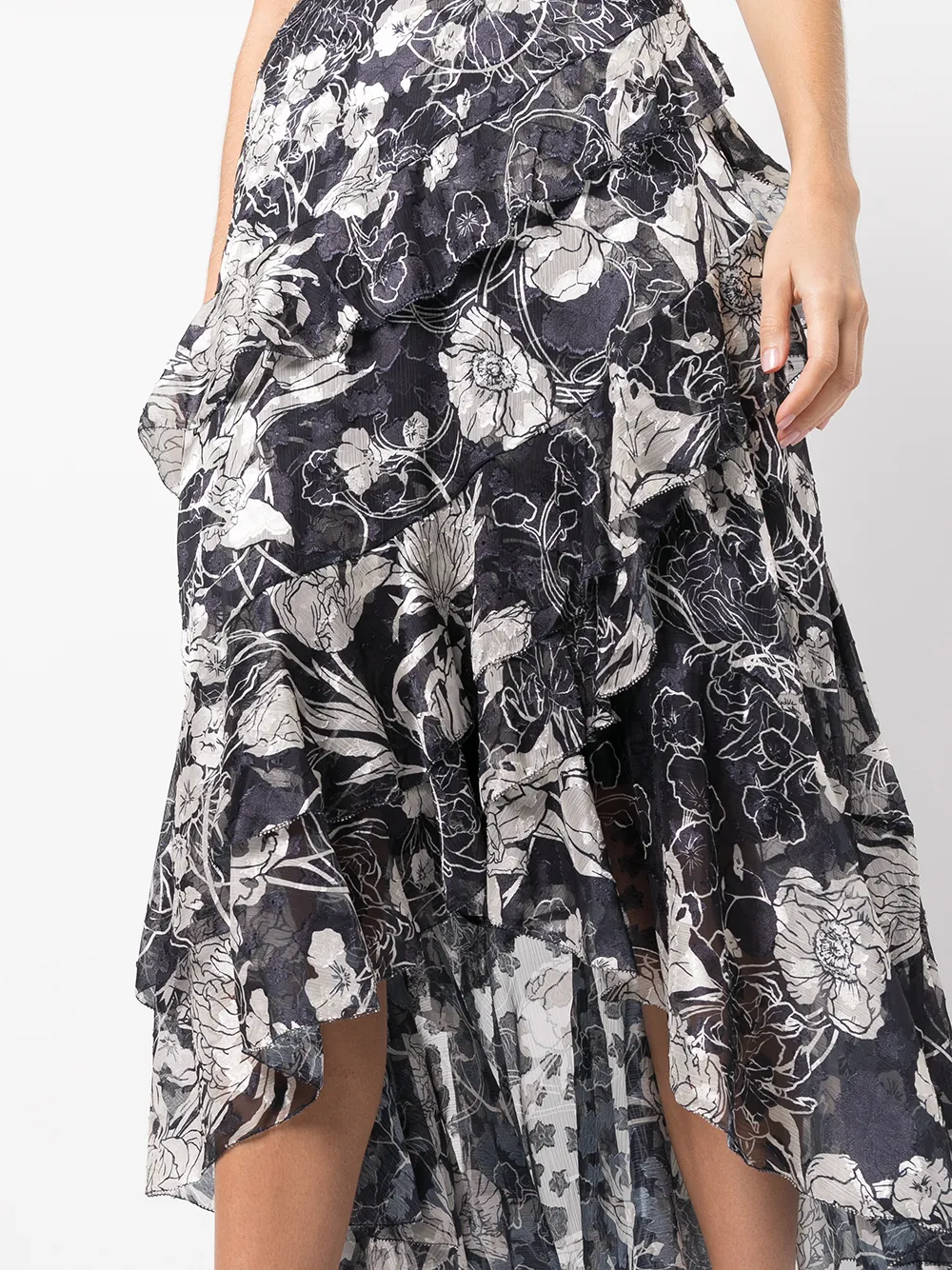 фото Marchesa notte платье с цветочным принтом и асимметричным подолом