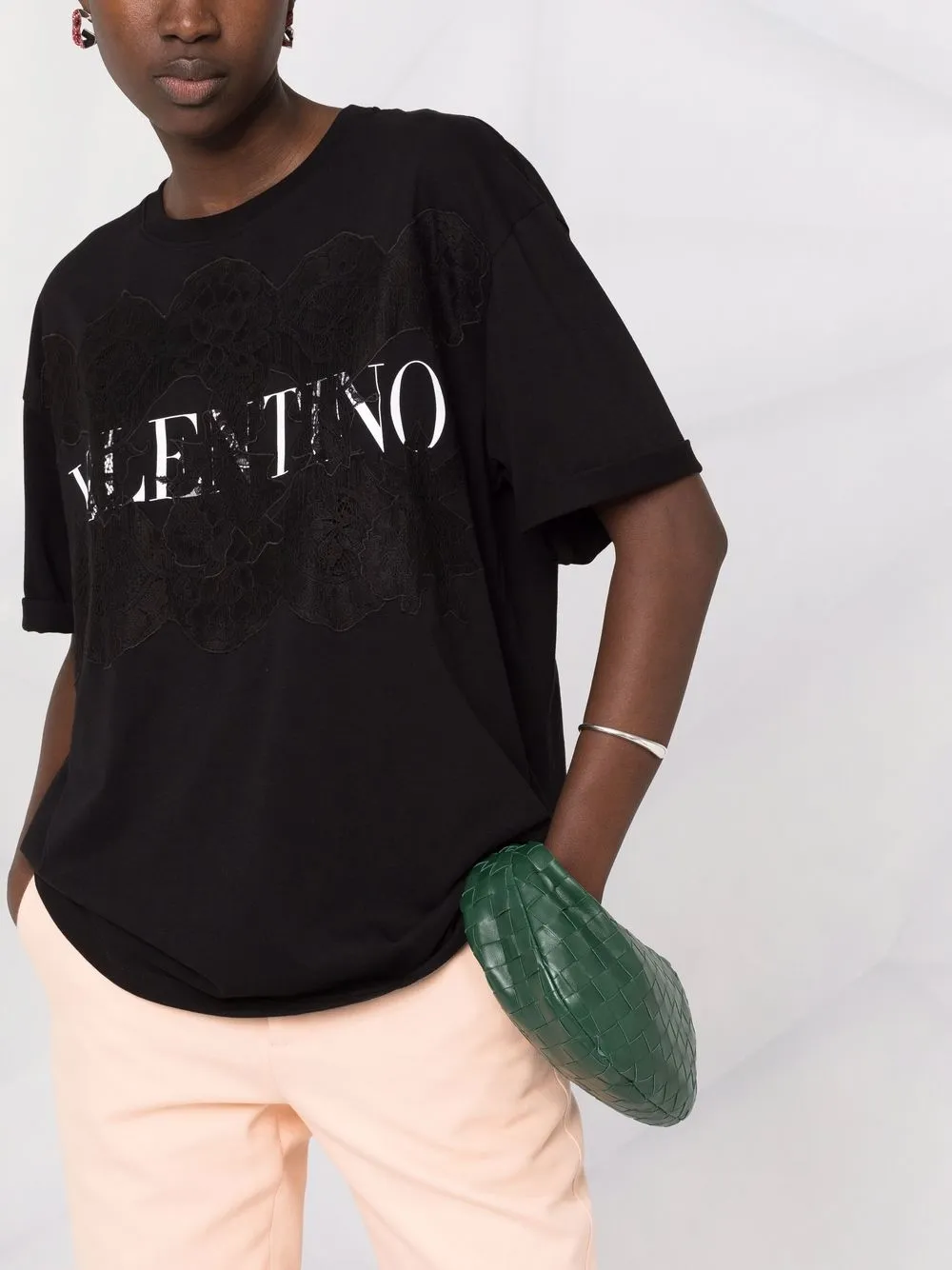 фото Valentino футболка с кружевной вставкой и логотипом