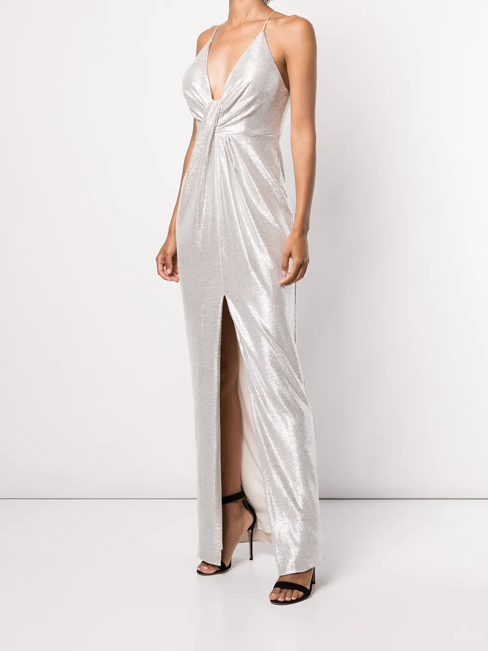 фото Aidan mattox платье с эффектом металлик и драпировкой
